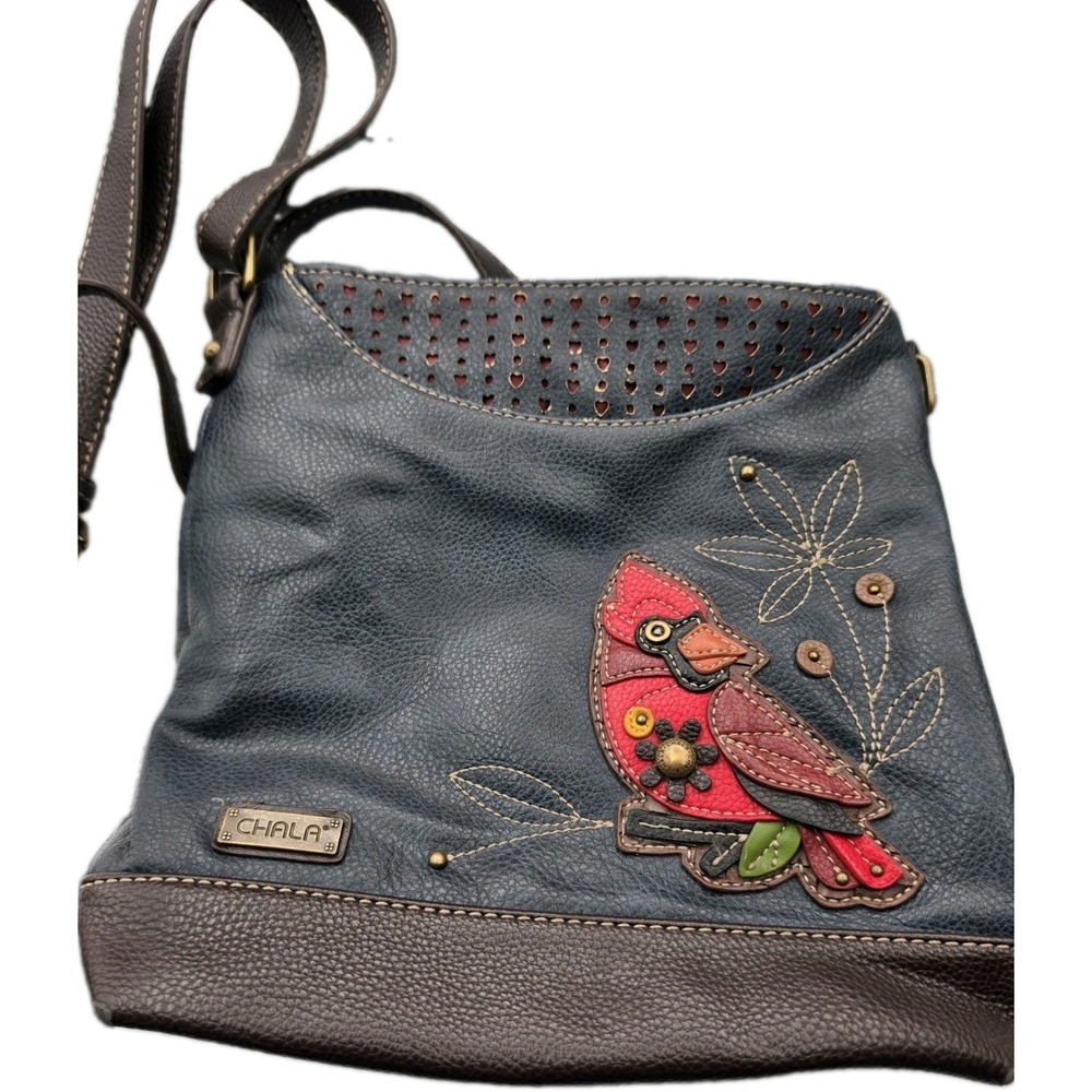 CHALA NAVY BLUE RED CARDINAL SWEET MESSENGER CROSSBODY TOTE PURSE FAUX LEATHER